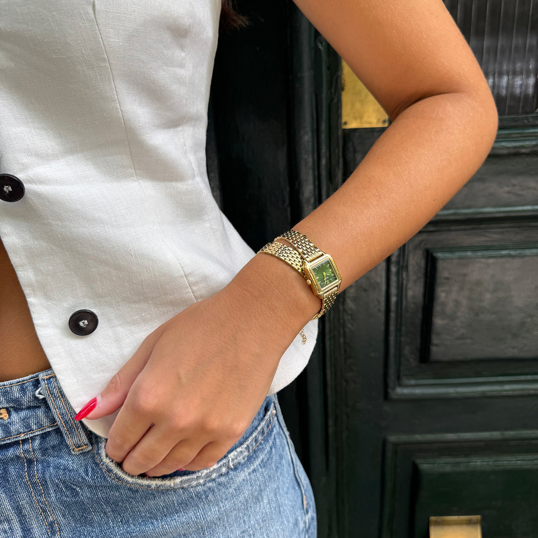 CLUSE Gracieuse Mini Watch Double Steel, Forest Green, Gold Colour CW15504 - Watch on influencer