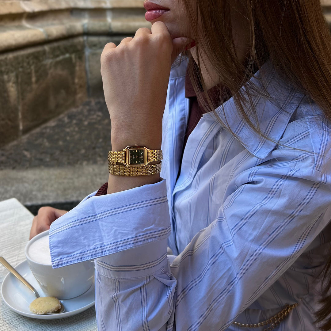 CLUSE Gracieuse Mini Watch Double Steel, Forest Green, Gold Colour CW15504 - Watch on influencer