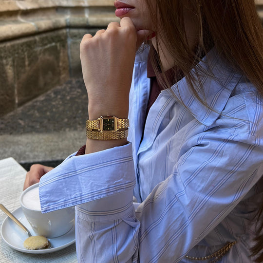 CLUSE Gracieuse Mini Watch Double Steel, Forest Green, Gold Colour CW15504 - Watch on influencer