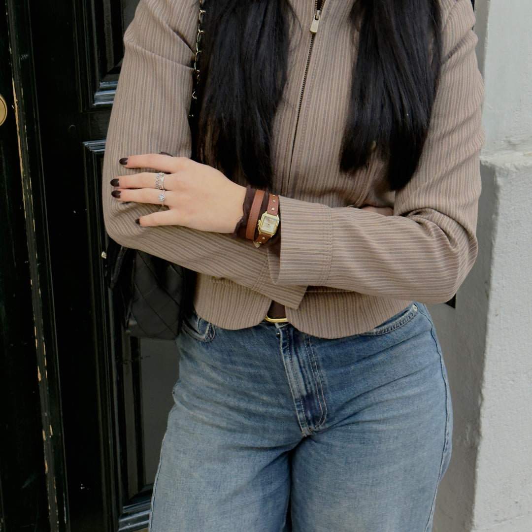 CLUSE Gracieuse Mini Watch Double Leather Nutshell, Studs, Gold Colour CW15507 - Watch on influencer