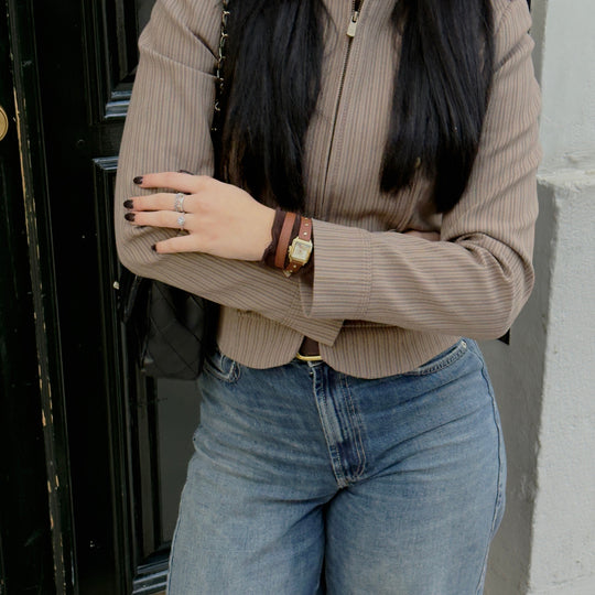 CLUSE Gracieuse Mini Watch Double Leather Nutshell, Studs, Gold Colour CW15507 - Watch on influencer