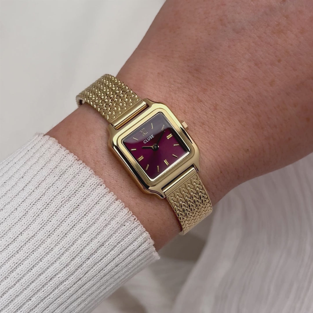 CLUSE Gracieuse Mini Watch Mesh, Dark Cherry, Gold Colour CW15510 - Moving wrist shot