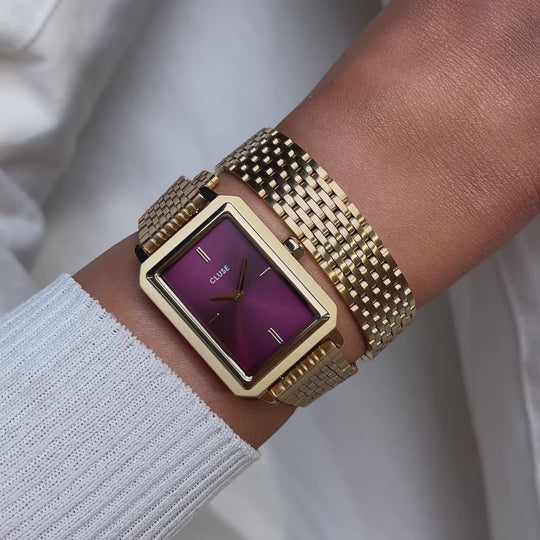 CLUSE Fluette Watch Double Steel, Wine, Gold Colour CW11516 - Moving wrist shot