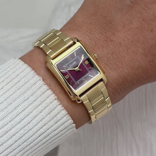 CLUSE Anglée Watch Steel, Dark Cherry, Gold Colour CW16603 - Moving wrist shot