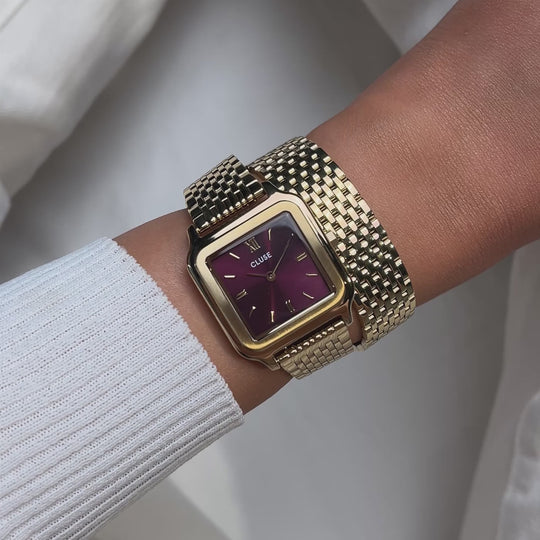 CLUSE Gracieuse Watch Double Steel, Wine, Gold Colour CW11910 - Watch on wrist video