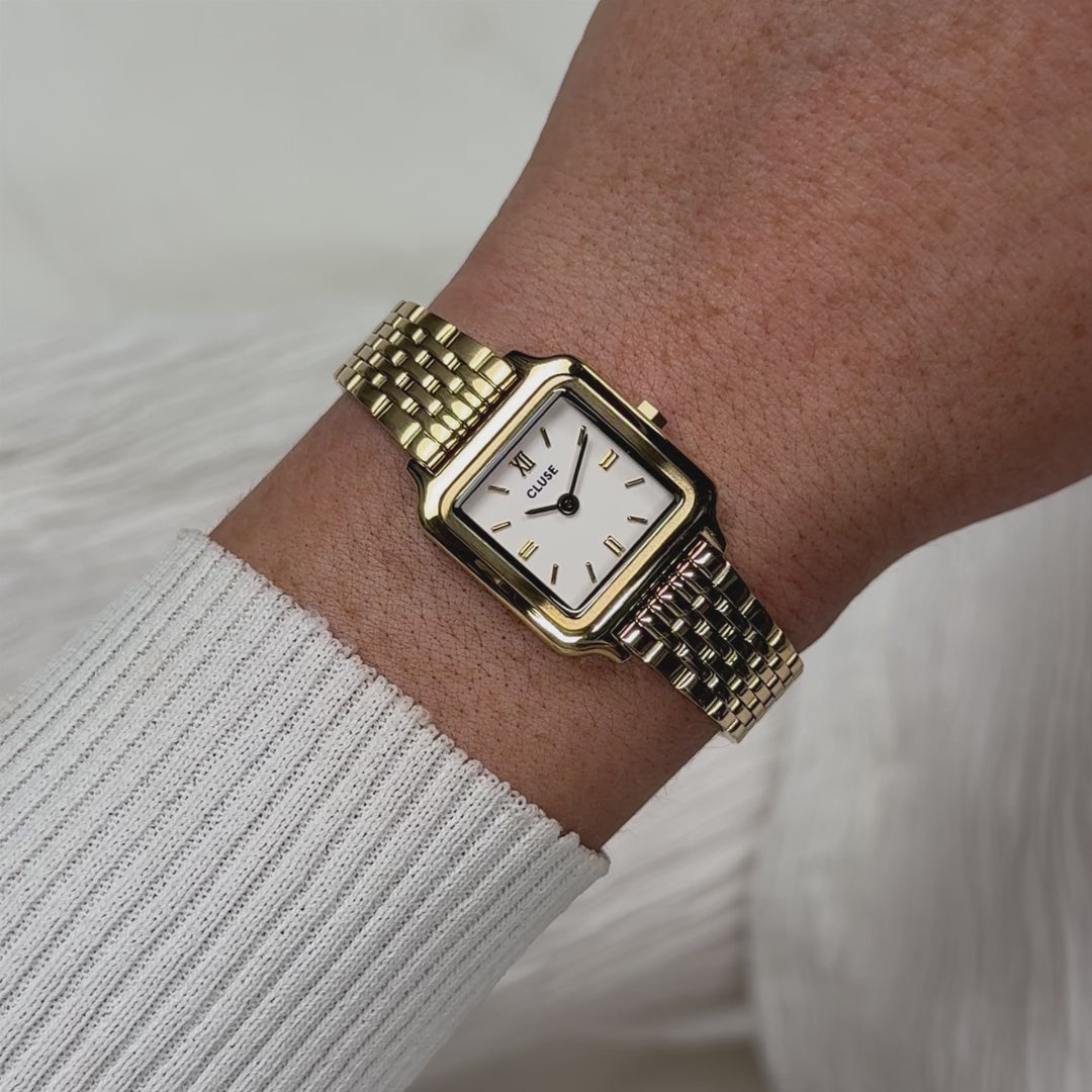 CLUSE Gracieuse Mini Watch Steel, White, Gold Colour CW15506 - Moving wrist shot