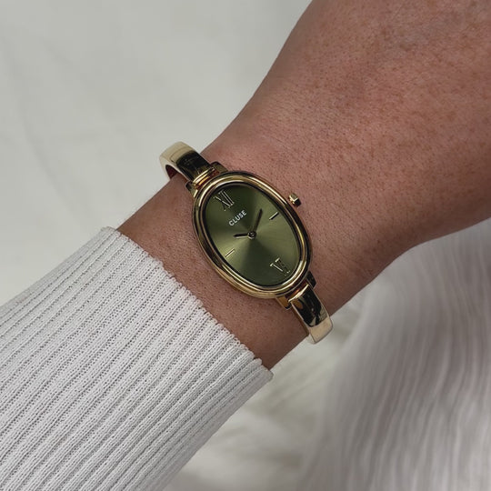 CLUSE L'Ovale Watch Steel, Olive, Gold Colour CW16103 - Moving wrist shot