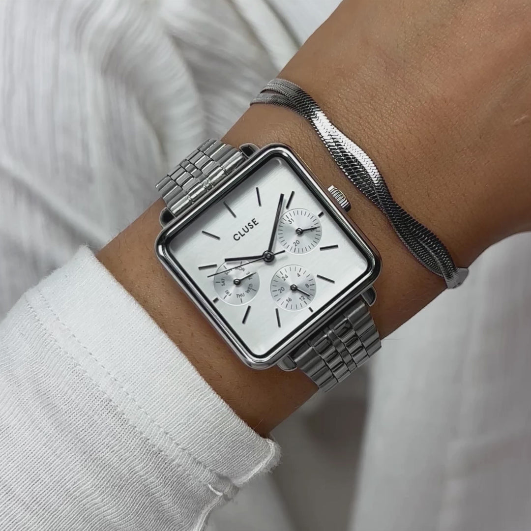 La Tétragone Multifunction Watch Steel, Full Silver Colour CW13802 -  moving wristshot.