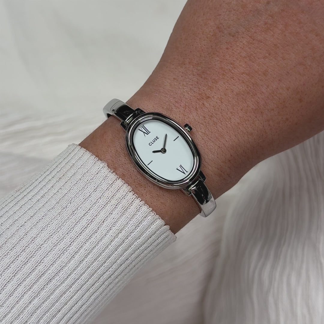 CLUSE L'Ovale Watch Steel, White, Silver Colour CW16102 - Moving wrist shot