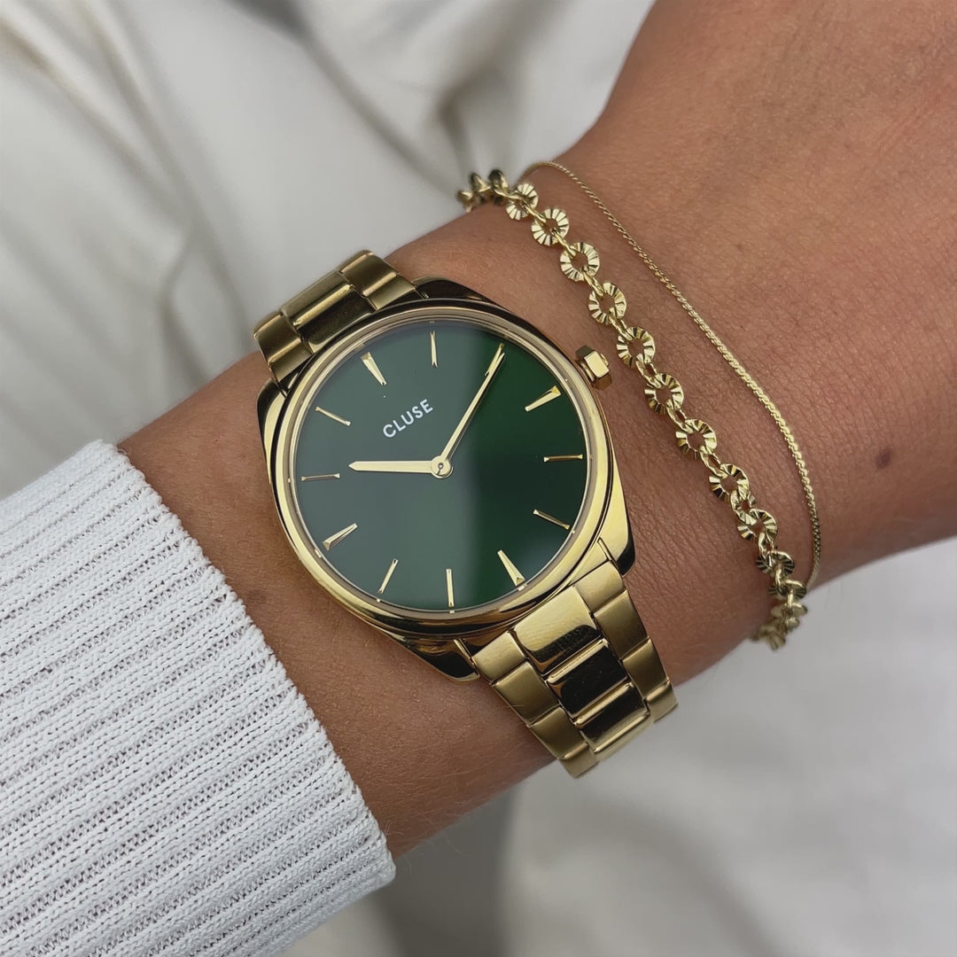 CLUSE Gift Box Féroce Petite Gold/Green CG11201 - watch on wrist