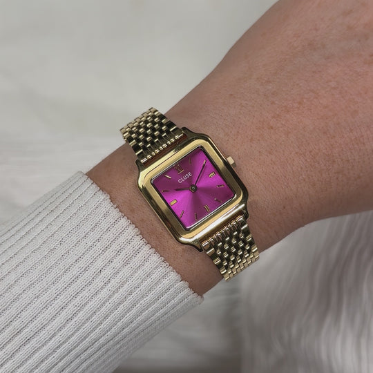 CLUSE Gracieuse Petite Watch Steel, Fuchsia, Gold Colour CW11829 - Moving wrist shot