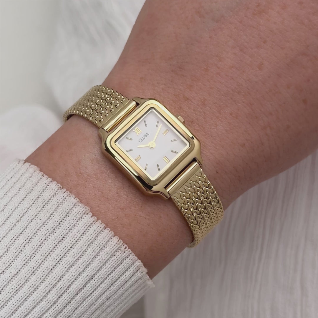 CLUSE Gracieuse Mini Watch Mesh, White, Gold Colour CW15509 - Moving wrist shot