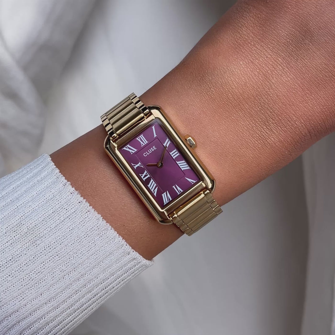 CLUSE Belisenna Watch Steel, Wine, Gold Colour CW15004 - Watch on wrist video