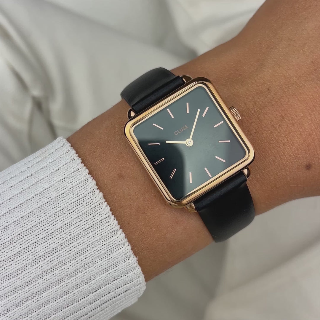CLUSE La Tétragone Rose Gold Black/Black CL60007 - watch on wrist