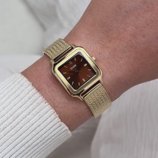 CLUSE Gracieuse Petite Watch Mesh, Brown, Gold Colour CW11830 - Moving wrist shot