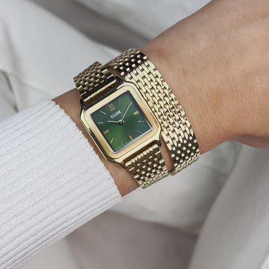 CLUSE Gracieuse Petite Watch Double Steel, Forest Green, Gold Colour CW11811 - wristshot video