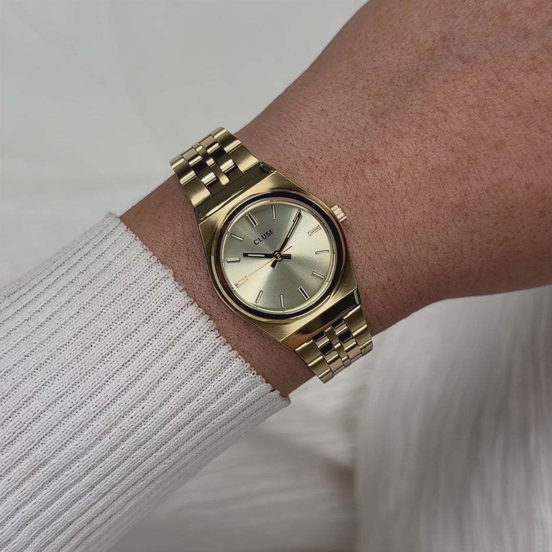 CLUSE Retro 70s Mini Watch Steel, Full Gold Colour CW16302 - Moving wrist shot