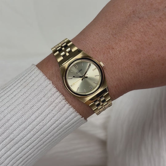 CLUSE Retro 70s Mini Watch Steel, Full Gold Colour CW16302 - Moving wrist shot