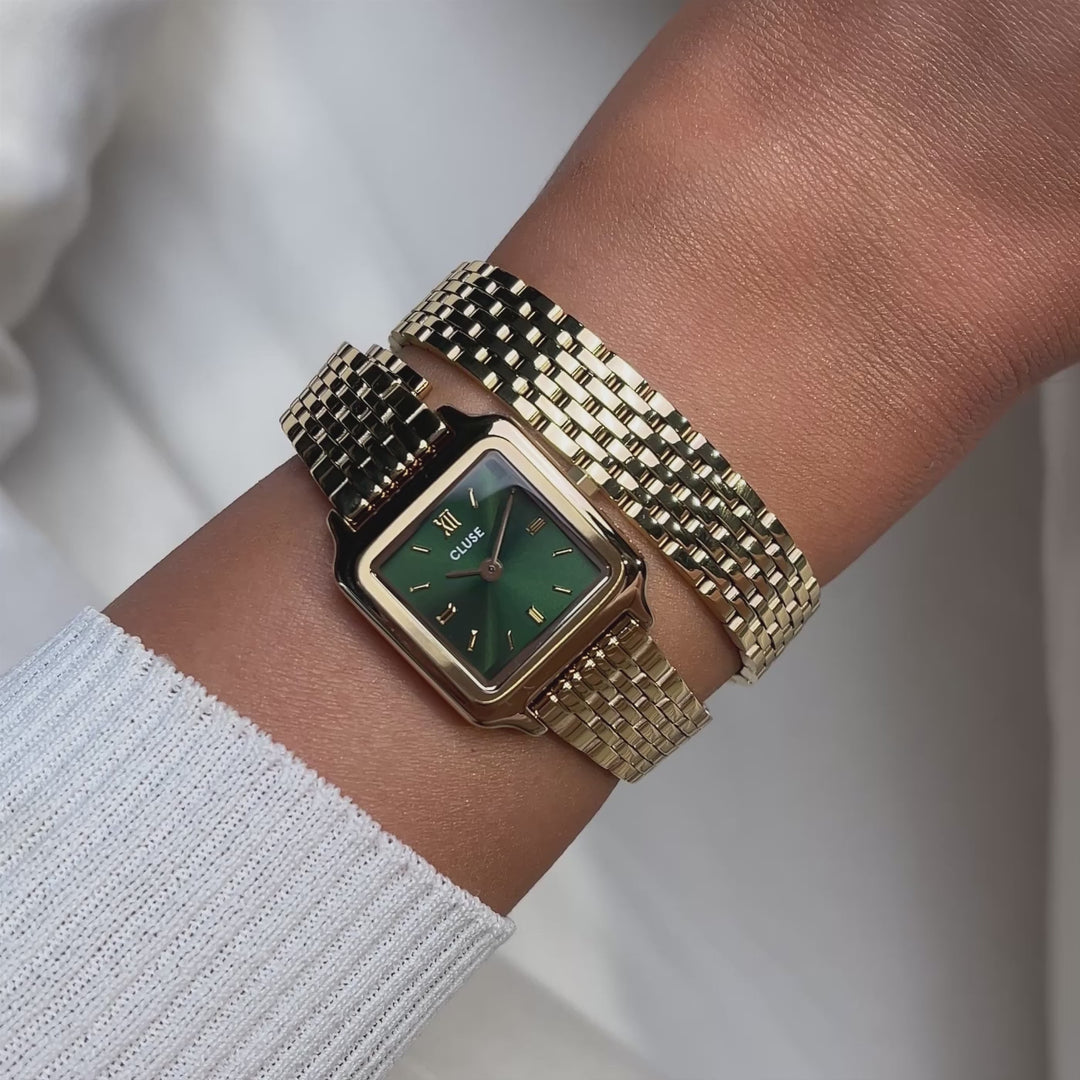 CLUSE Gracieuse Mini Watch Double Steel, Forest Green, Gold Colour CW15504 - Watch on wrist video
