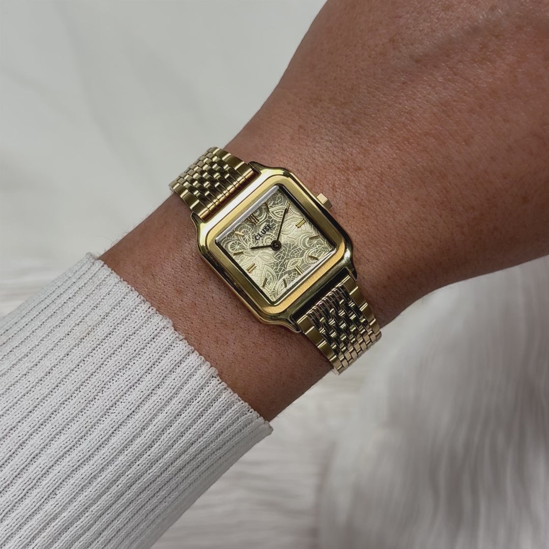 CLUSE Gracieuse Petite Watch Steel, Lace Textured, Gold Colour CW11825 - Moving wrist shot