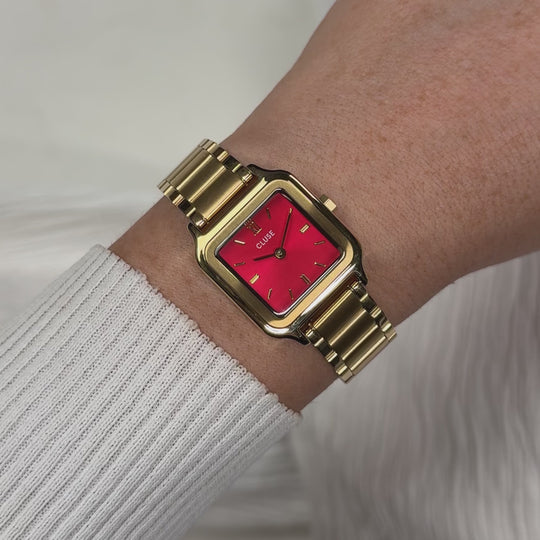 CLUSE Gracieuse Petite Watch Steel, Watermelon Red, Gold Colour CW11827 - Moving wrist shot