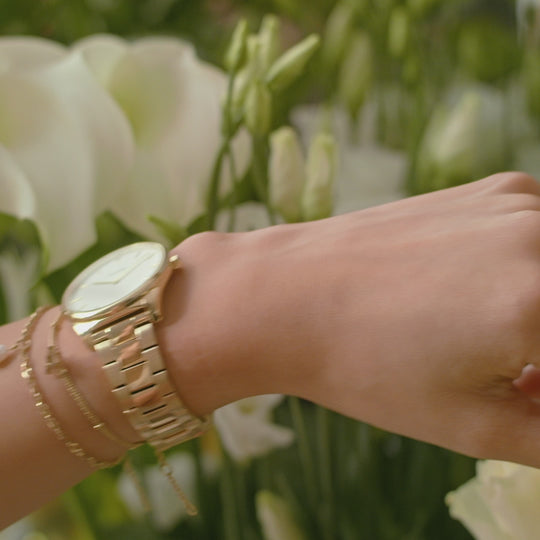 CLUSE Essentielle Daisy Bracelet Gold Colour CB13329 - bracelet on model
