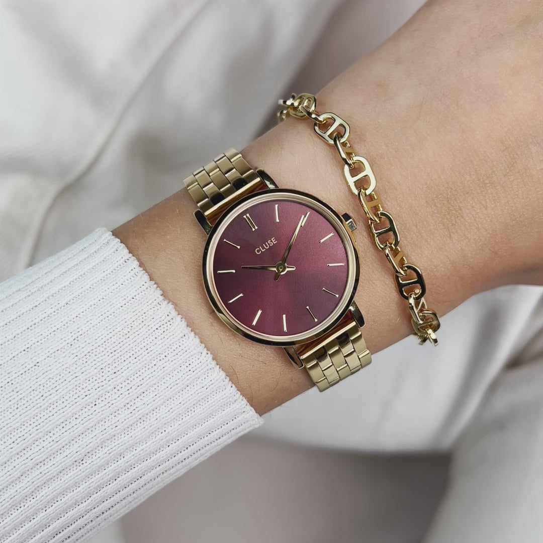 CLUSE Boho Chic Petite Steel, Dark Cherry, Gold Colour CW10505 - wristshot video