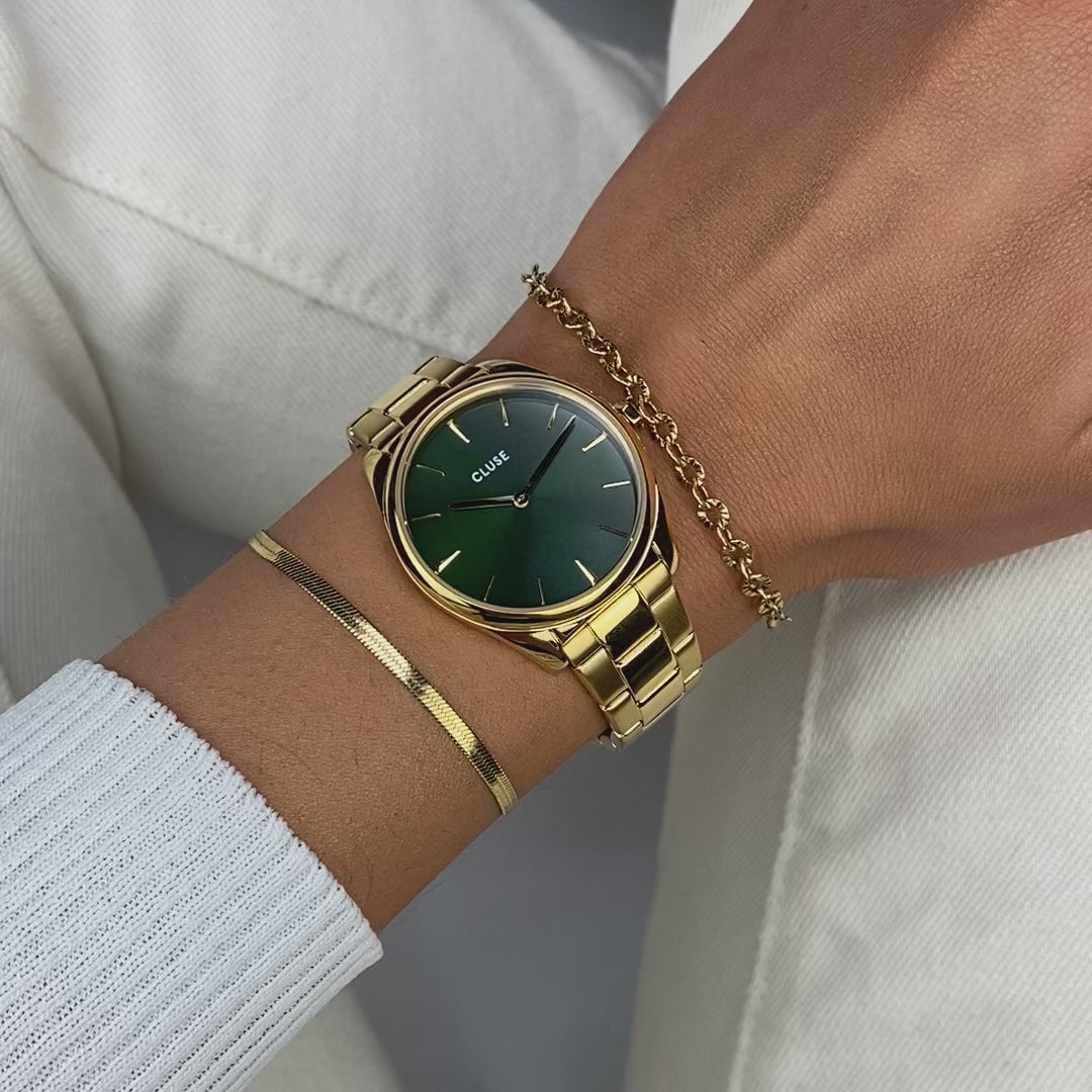 CLUSE Féroce Petite Steel Gold/Green CW11217 - Watch on wrist
