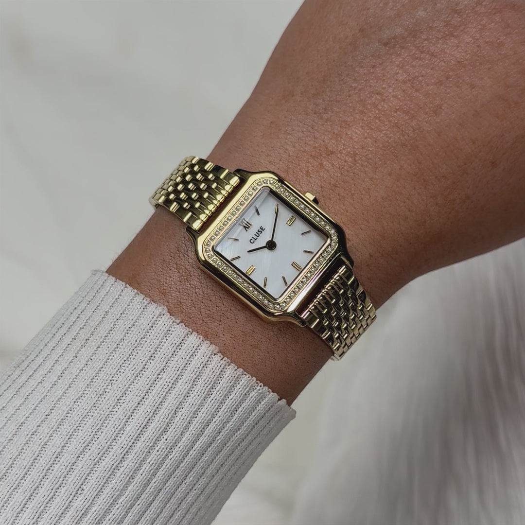 CLUSE Gracieuse Petite Watch Steel, Glass Pearls, White MOP, Gold Colour CW11826 - Moving wrist shot