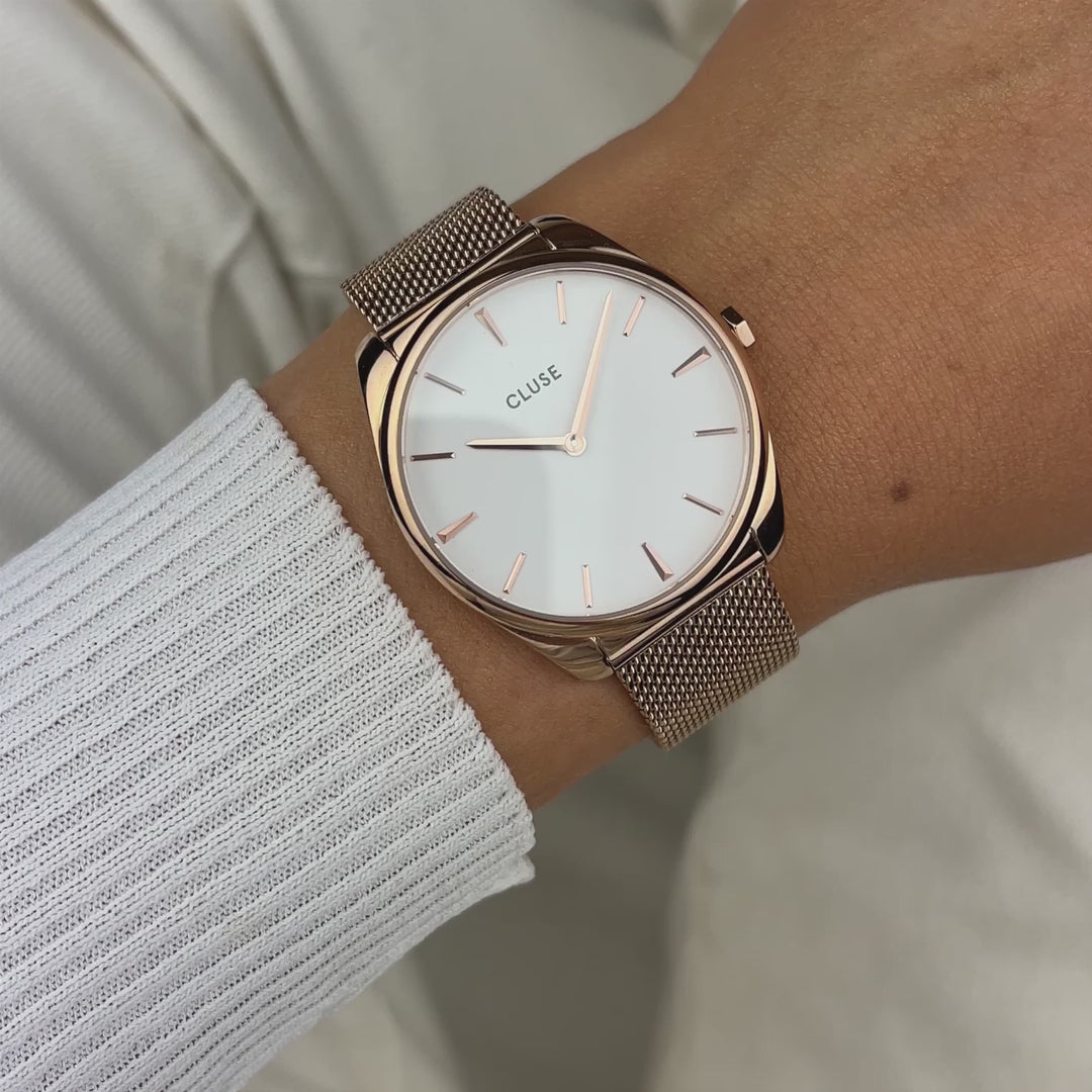 CLUSE Féroce Mesh, Rose Gold, White CW0101212002 - Watch on wrist