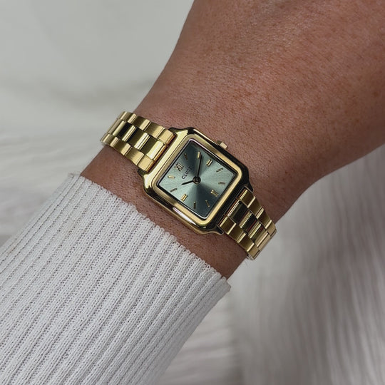 CLUSE Gracieuse Mini Watch Steel, Sage Green, Gold Colour CW15505 - Moving wrist shot