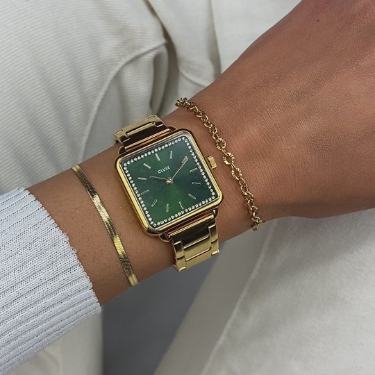 CLUSE La Tétragone Steel Gold/Green CW10311 - Watch on wrist