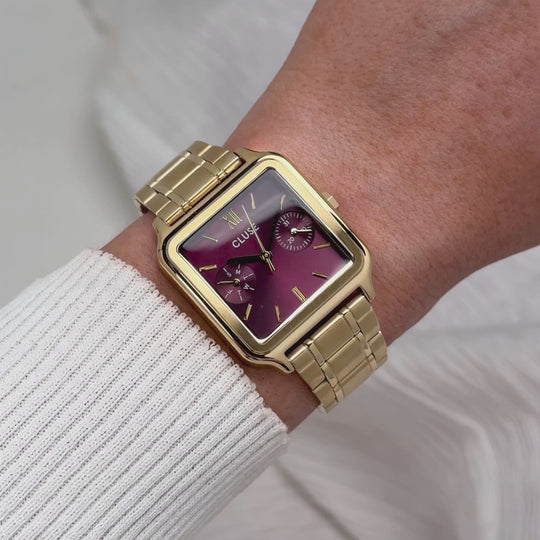 CLUSE Gracieuse Multifunction Watch Steel, Dark Cherry, Gold Colour CW16403 - Moving wrist shot