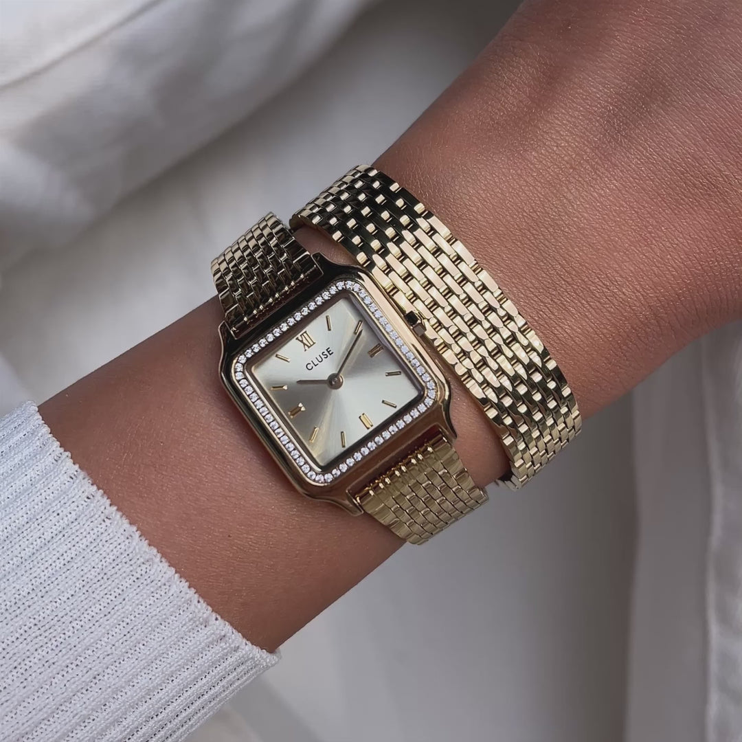 CLUSE Strap 14 mm Double Steel, Gold Colour CS12116 - Watch strap on wrist video