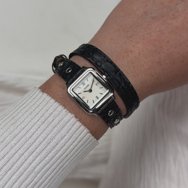 Cluse Women’s Watch Black Gray Leather Band Stainless Steel Case New Battery CLUSE Quadrus Multifunction Watch CW26203 Black/Silver  main image 3