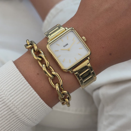 CLUSE La Tétragone Three Link Gold/White Pearl CL60026S - Watch on wrist