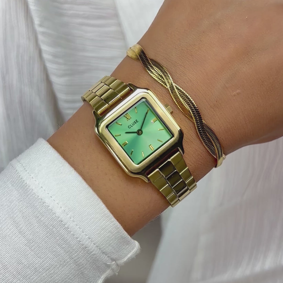 Gracieuse Petite Watch Steel, Light Green, Gold Colour CW11809 - moving wristshot.