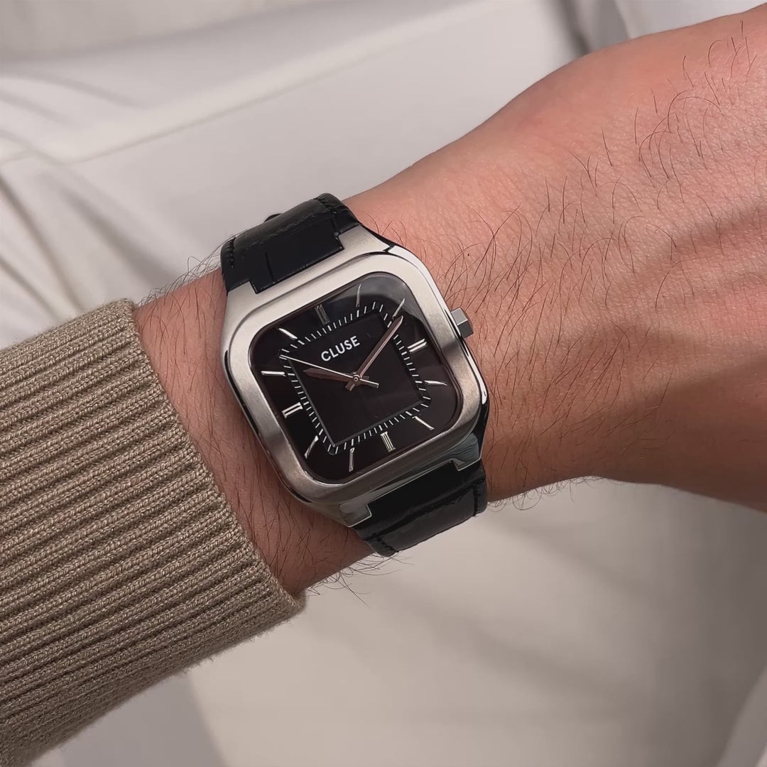 Quadrus Leather, Black, Silver Colour CW25703 - Moving wrist shot