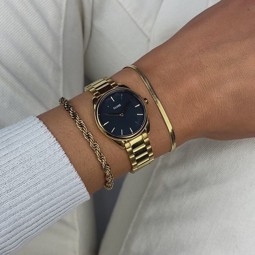 CLUSE Féroce Mini Steel Gold/Blue CW11707 - Watch on wrist