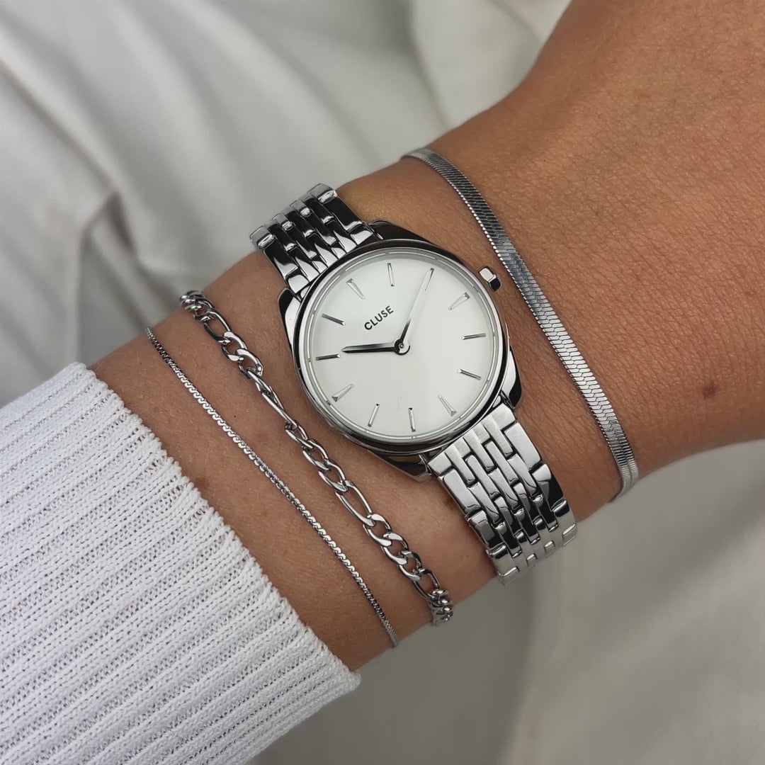 CLUSE Féroce Mini Steel Silver/White CW11706 - Watch on wrist
