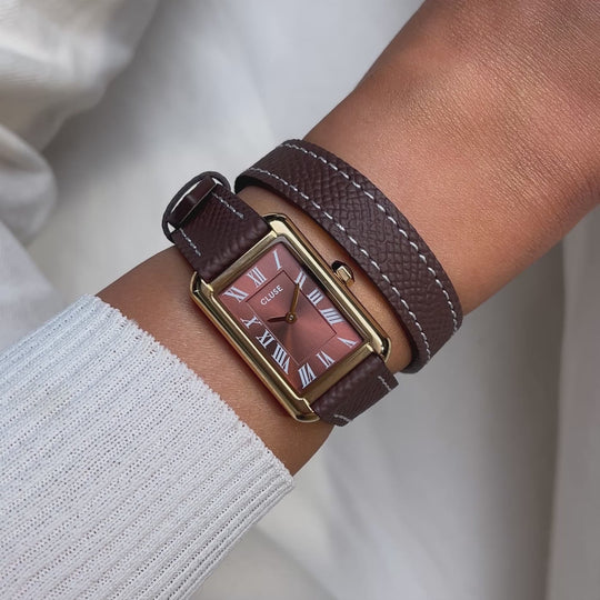 CLUSE Belisenna Watch Double Leather, Mocha, Gold Colour CW15006 - Moving wrist shot