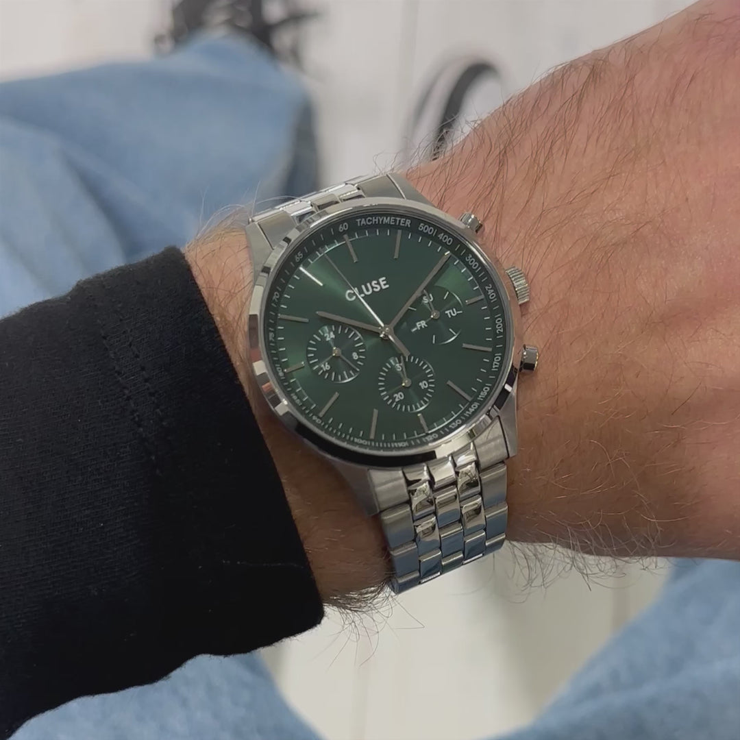 Anthéor Multifunction Watch Steel Green, Silver Colour CW21002 - Moving wristshot