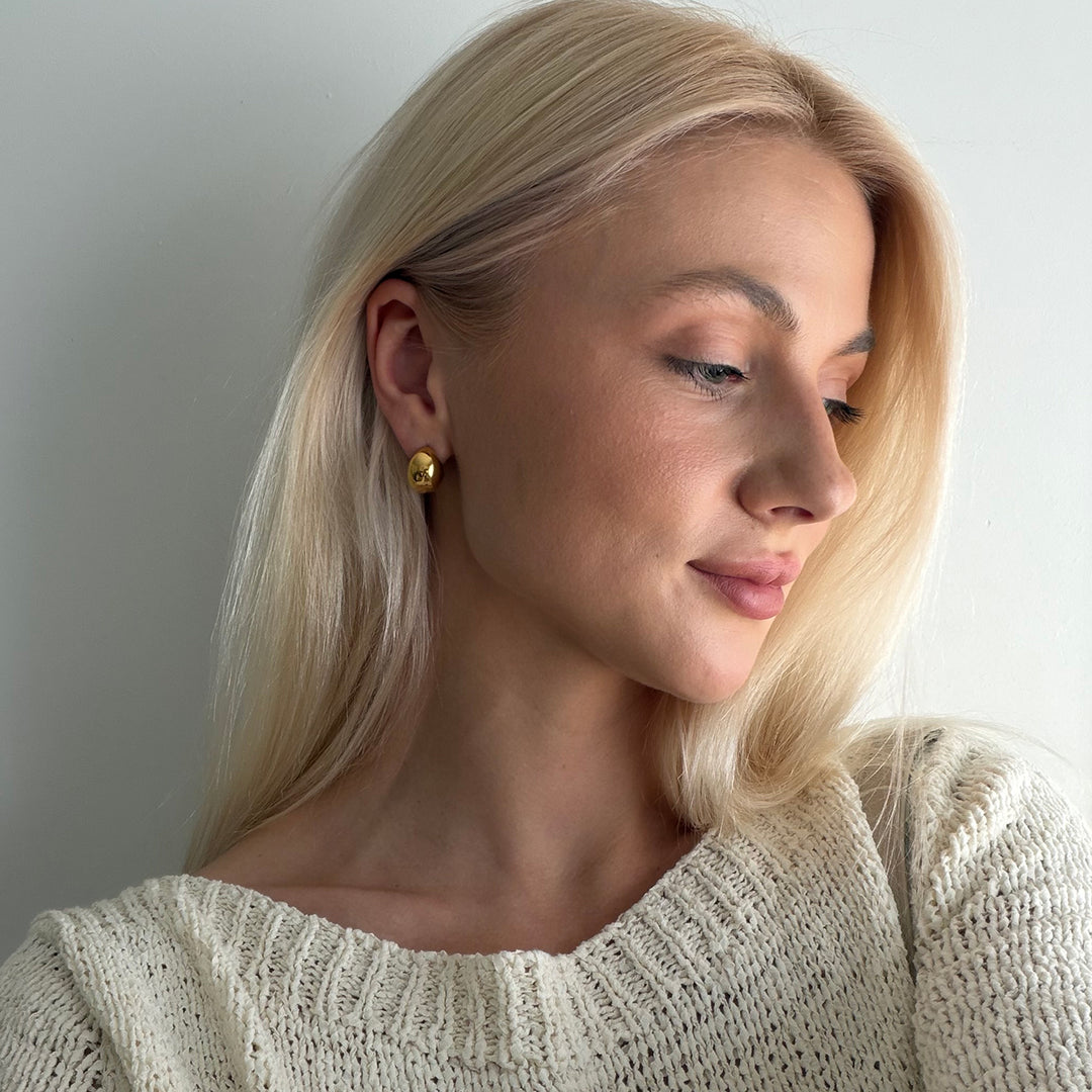 CLUSE Essentielle Small Round Hoop Earrings, Gold Colour CE13357 - Earrings worn