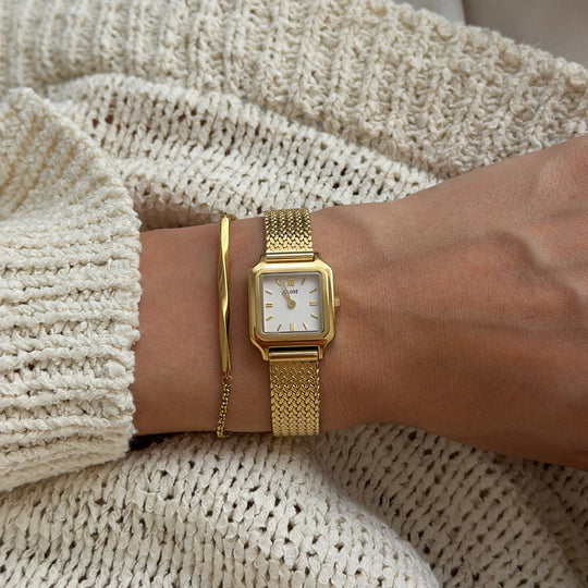 CLUSE Essentielle Twisted Chain Bracelet, Gold Colour CB13384 - Bracelet on model