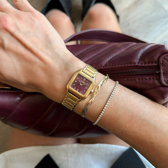 CLUSE Gracieuse Petite Watch Steel, Dark Cherry, Gold Colour CW11812 - influencer wristshot