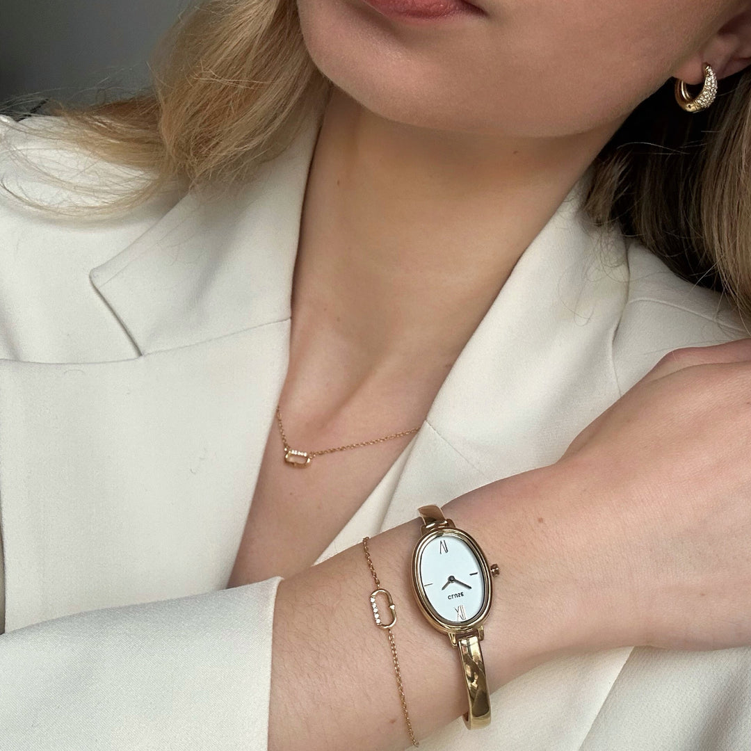CLUSE Élevé Oval Zirconia Necklace, Gold Colour CN13330 - Necklace on influencer