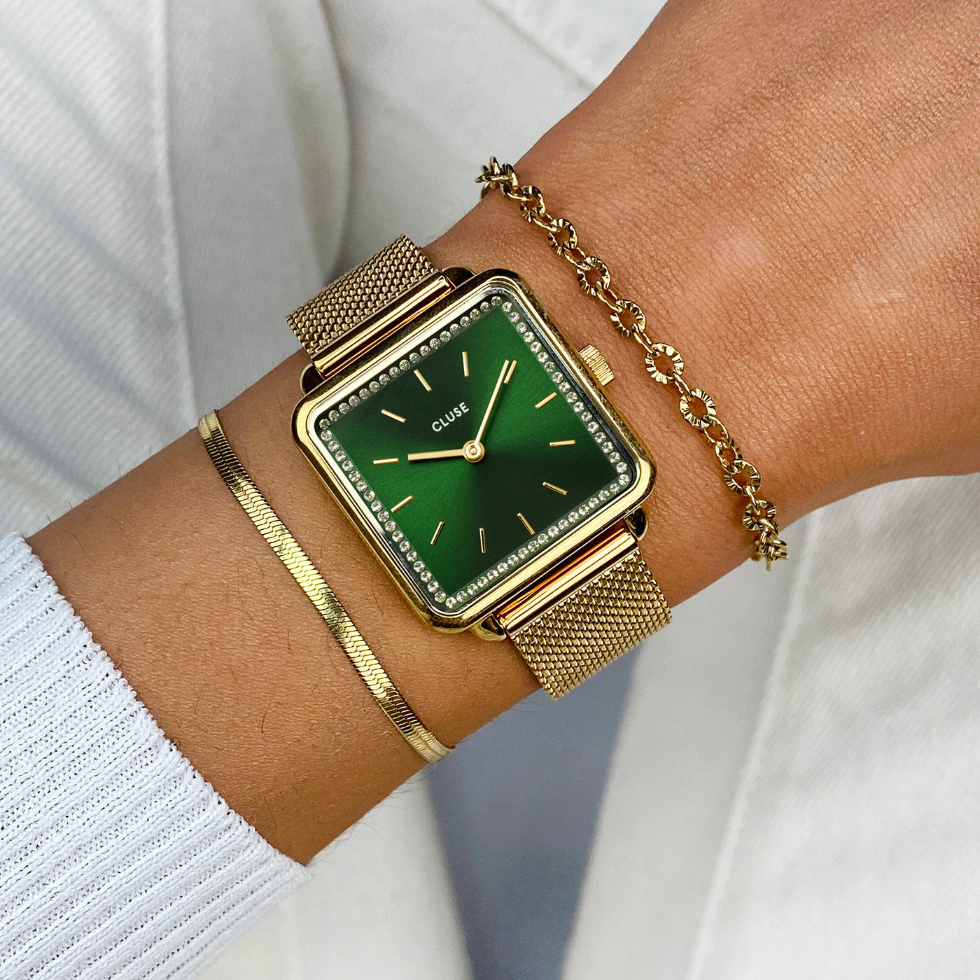 Gold and green clearance watch