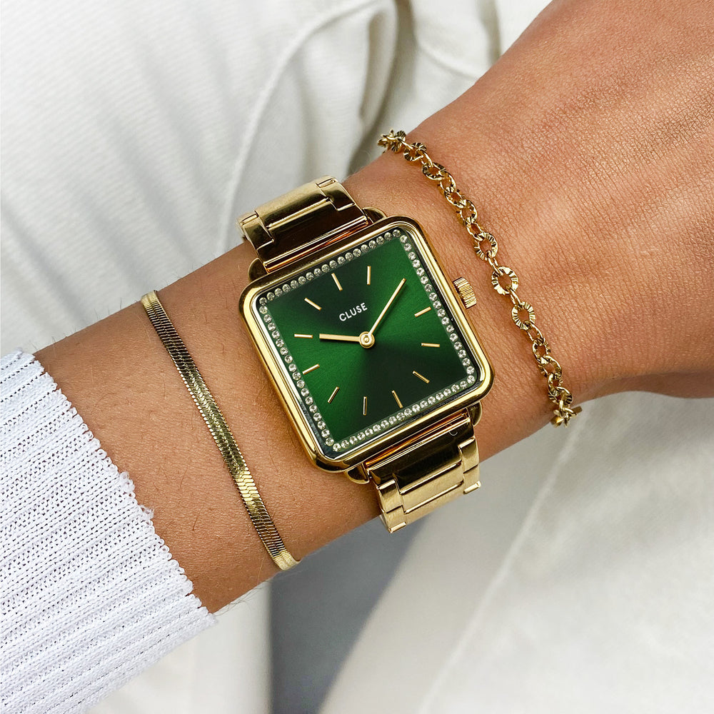 CLUSE La Tétragone Steel Gold/Green CW10311 - Watch on wrist