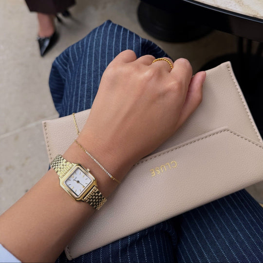 CLUSE Élevé Flat Zirconia Chain Bracelet, Gold Colour CB13383 - Bracelet on model
