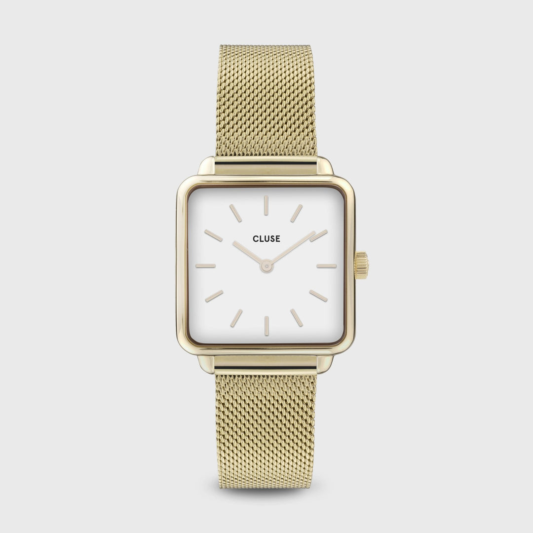 CLUSE Gift Box La Tétragone Watch & Leather Strap, Gold Colour CG10318 - Watch